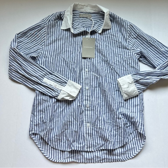 Everlane Blue White Stripe The Silky Cotton Relaxed Shirt Size 6 - no tags - Picture 3 of 7